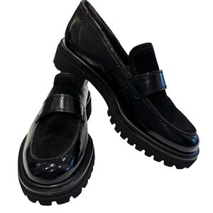 PAUL GREEN Urban Lug Sole Loafers BLACK LEATHER/SUEDE COMFORT Sz US 8 NEW